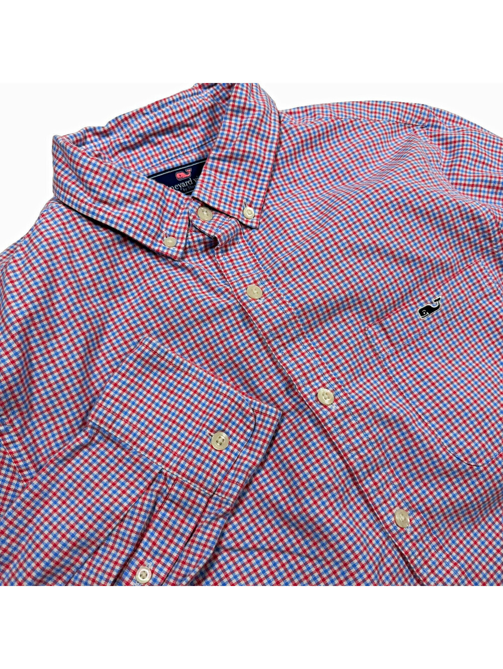 Vineyard Vines Slim Fit Tucker Shirt Men’s M Blue Red Check Button-Down Stretch